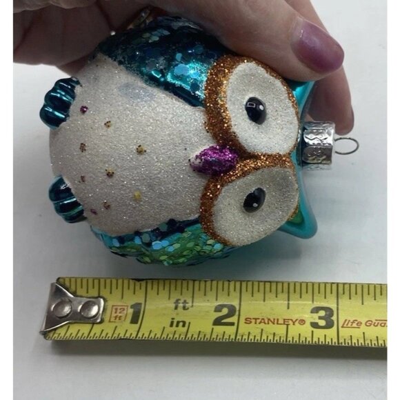 Set of 4 Owl Christmas Ornaments Glass Owls Holiday Tree Decor Woodland - Picture 9 of 16